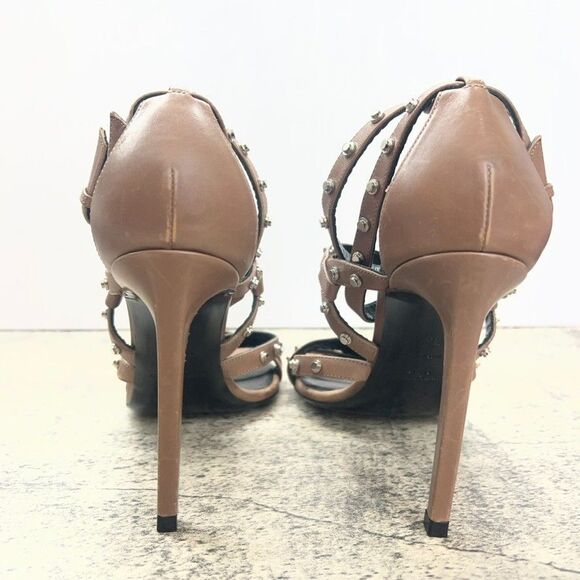 Saint Laurent Paris Jerry Studded Buckle Brown Leather Strappy Heels Womens 6 - Picture 6 of 12